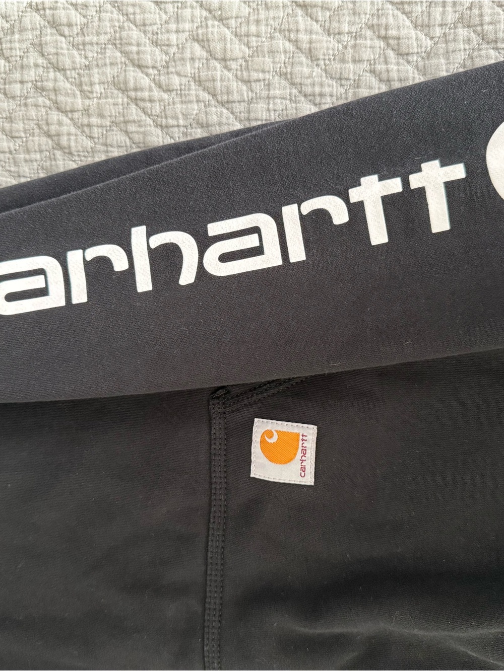 Carhartt Black Hoodie with White Script and Orange Square Logo